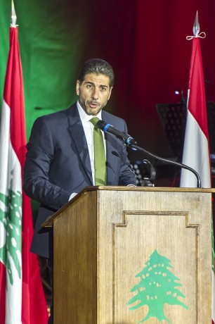 Photo : M. Moustapha El-Solh, Consul Honoraire du Liban, pendant son discours au Musée Océanographique. © Stéphane Danna / Réalis Photo